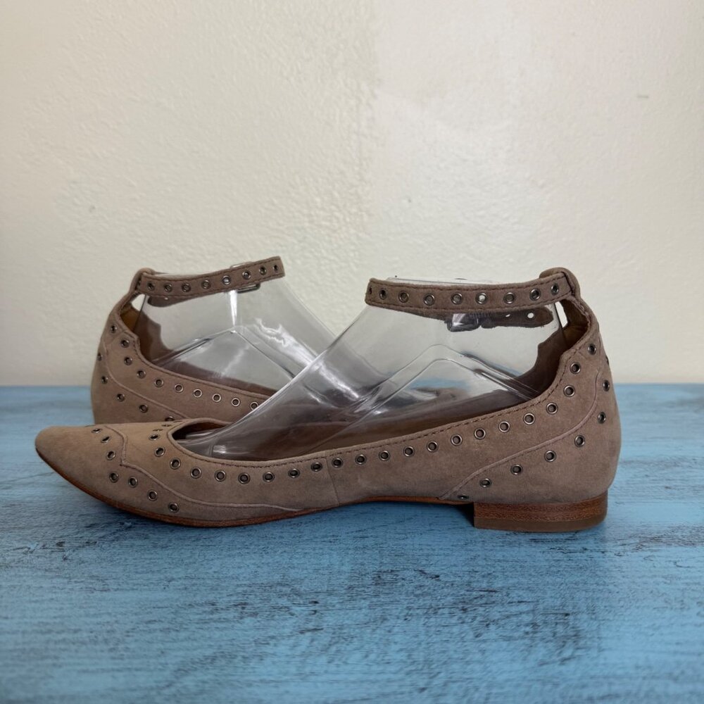 Frye Sienna Grommet Ankle Ballet Flat Suede with Grommet Accents Tan Sz 8.5 - Picture 7 of 10